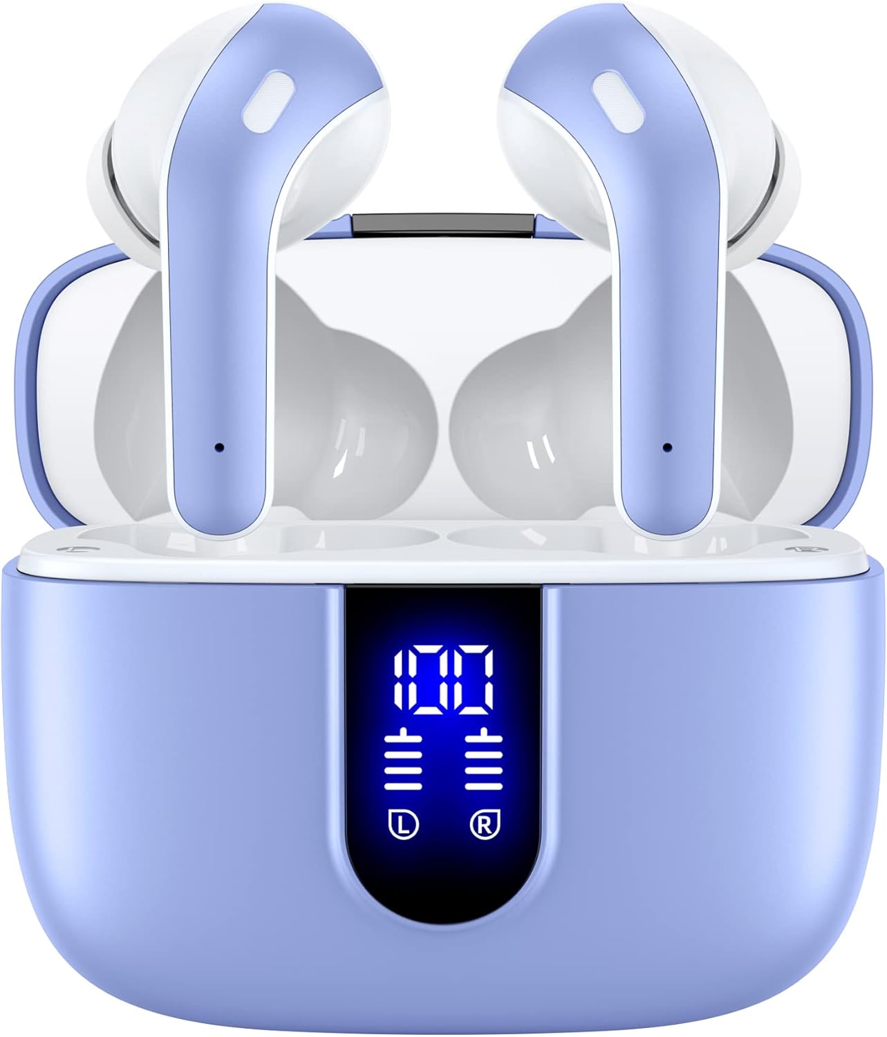TAGRY X08 Bluetooth 5.3 True Wireless Earbuds with LED Power Display, 60 Hours Playtime, Wireless Charging Case, IPX5 Waterproof, Touch Control, Built-in Microphone - Purple ACZONA