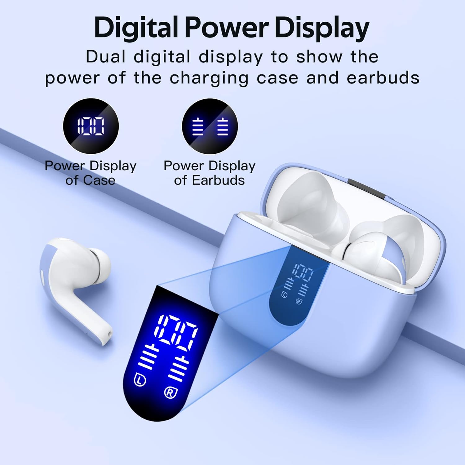 TAGRY X08 Bluetooth 5.3 True Wireless Earbuds with LED Power Display, 60 Hours Playtime, Wireless Charging Case, IPX5 Waterproof, Touch Control, Built-in Microphone - Purple ACZONA