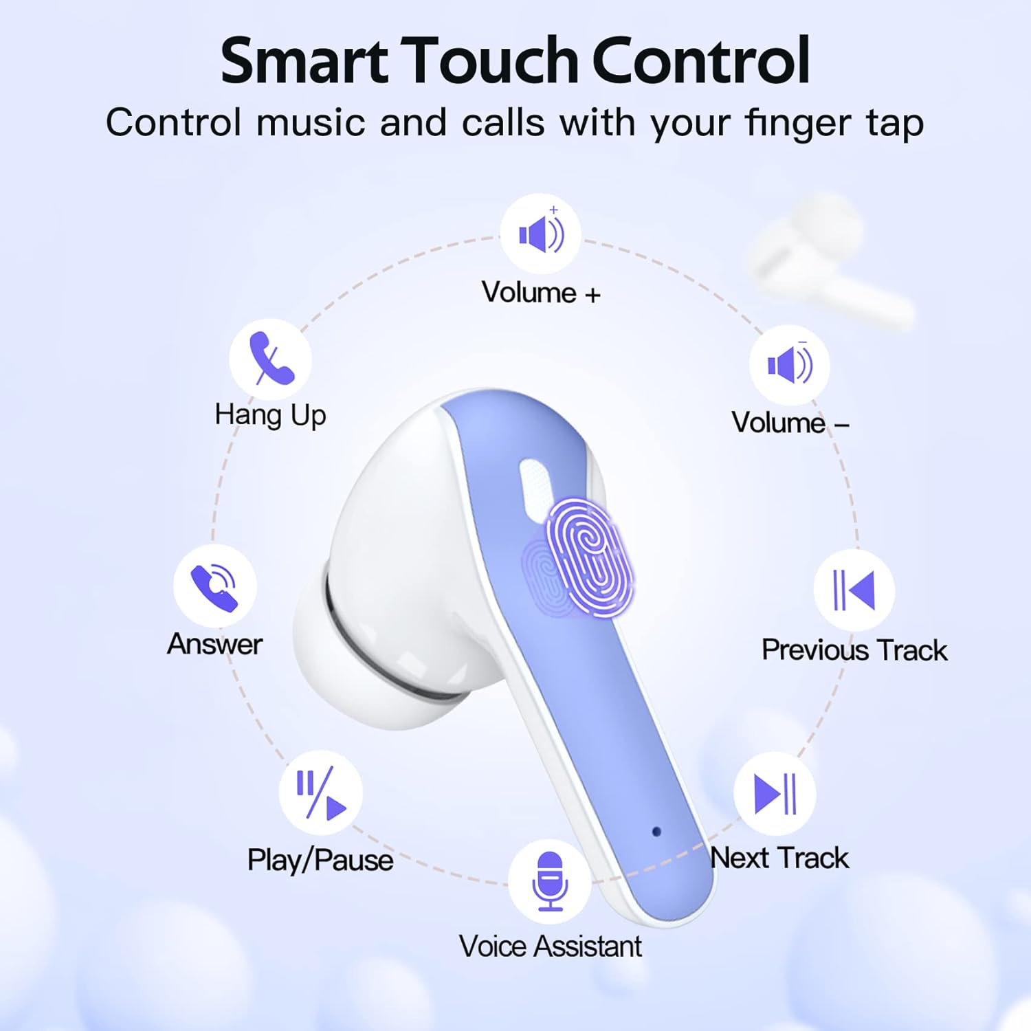 TAGRY X08 Bluetooth 5.3 True Wireless Earbuds with LED Power Display, 60 Hours Playtime, Wireless Charging Case, IPX5 Waterproof, Touch Control, Built-in Microphone - Purple ACZONA